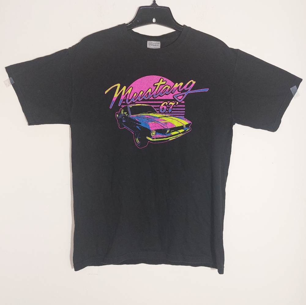 Comfort Wash T-Shirt Unisex M Black Excellent Mustang 67 Graphic Cotton